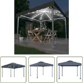 The Living Store Pavillon mit LED-Lichterkette 300x300 cm Anthrazit Aluminium
