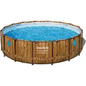 Bestway Power Steel Swim Vista Series Frame Pool Komplett-Set mit Filterpumpe Ø 488 x 122 cm, Holz-Optik (Pinie), rund