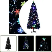 The Living Store Weihnachtsbaum mit LED-Schneeflocken Schwarz 180 cm Fiberoptik