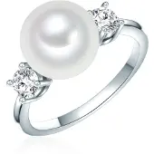Lulu & Jane Perlen-Ring Messing Zirkonia Muschelkernperle in silber | Gr.: 56