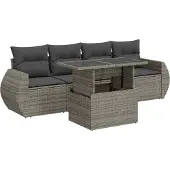 vidaXL 5-tlg. Garten-Sofagarnitur mit Kissen Grau Poly Rattan