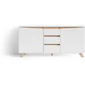 ByLiving Kommode Valentin, Sideboard Breite 160 cm, matt weiß, Applikation in Eichen-Optik