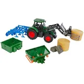 Kids Globe Traktor Spielset mit 8 Zubehör freewheel 30cm grün