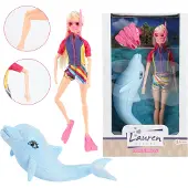 Toi-Toys LAUREN Teenager-Puppe 30 cm – Taucher-Outfit & Glitzerdelfin Delfin für Kinder ab 3 Jahren