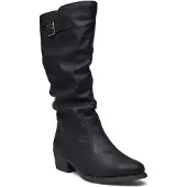 Rieker Damen Stiefel Blockabsatz Langschaft Raffung Zierschnalle 73191, Größe:40 EU, Farbe:Schwarz