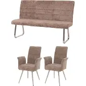 Mendler Esszimmer-Set MCW-G55, 2er-Set Stuhl mit Armlehne+Sitzbank 160cm, Edelstahl gebürstet Stoff/Textil Chenille braun