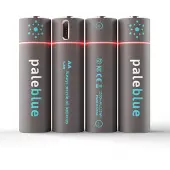 Pale Blue - Li-Ion Rechargeable AA Battery - 4 Pack & 4x1 Charging Cable