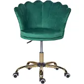 Beliani Bürostuhl Samt Grün / Gold Höhenverstellbar Drehbar für Home Office Büro Schminktisch Muschelform Muschel