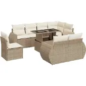 vidaXL 9-tlg. Garten-Sofagarnitur mit Kissen Beige Poly Rattan