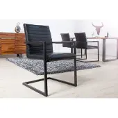 Riess Industrial Freischwinger Stuhl LOFT antik schwarz mit Armlehne Eisengestell Esszimmerstuhl Essstuhl Stuhl