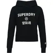 Superdry für Damen. W2011829A Core Sport kurzes quadratisch geschnittenes Sweatshirt mit Kapuze schwarz (14), Lässig, Baumwolle, Langarm