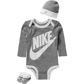 Nike Geschenkbox - Body l/ä/Mütze/Socken - Futura - Grey Heather - - 6-12 mt - Body L/Ä