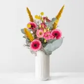 Pflanzen-Kölle Rosa Schnittblumen-Mix mit Gerbera, Lisianthus & Pampasgras
