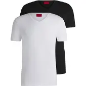 HUGO für Herren. 50325417 2er-Pack T-Shirts, schwarz, weiß, V-Ausschnitt (M), Lässig, Baumwolle, Kurzarm, Nachhaltig