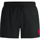 HUGO Schnell trocknende Badeshorts mit rotem Logo-Label Grösse L