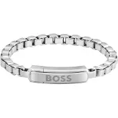 HUGO BOSS Silberfarbenes Armband im Panzerketten-Stil mit Logo am Verschluss
