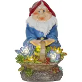 Star Trading 480-86 LED-Solar-Figur "Gnomy", Zwerg mit Blumenkorb, 5 warmwhite LED, ca. 14x22 cm, mit Solarpanel, incl. Akku outdoor, Vierfarb-Karton