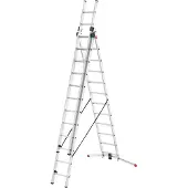 Hailo S100 ProfiLOT 3-teilige Alu-Kombileiter mit Lot-System - gleicht Unebenheiten aus - 3 x 12 profilierte Sprossen belastbar bis 150 kg - Aluleiter Germany - Leiter rostfrei - Silber