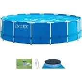 Intex 28242GN Frame Pool Set 457x122cm mit Filterpumpe Abdeckplane Leiter Plane