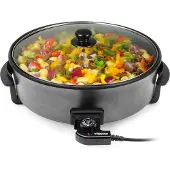 Tristar PZ-9145 Multifunktionale Grillpfanne XXL, Rund, Schwarz, Metall, 7,5 l, Abnehmbarer Deckel, 1 m