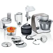 Bosch Küchenmaschine "Serie 4 MUM5XW40, integr. Waage, Durchlaufschnitzler, weiß/champagner" 4 Scheiben, Mixer, Fleischwolf, Zitruspresse, Profi Patisserie-Set