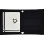 Respekta Küchenspüle Glas Einbauspüle Edelstahl Spüle 86 x 50 Schwarz New York