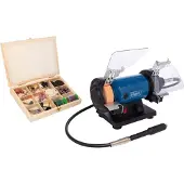 Scheppach Schleifmaschine HG35 Doppelschleifer | mit flexibler Welle und 103-tlg. Zubehörset | 75 x 20mm Schleifscheibe & Polierscheibe | Funkenschutz