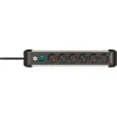 Brennenstuhl 1391030600, 3 m, Drinnen, Abgewinkelt, IP20, Schwarz, Silber, 6 AC-Ausgänge
