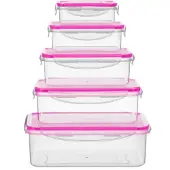 King 5tlg. Kunststoffbehälter-Aufbewahrungs-Set BERRY / 5x rechteckige Boxen mit luftdichten Klappverschluß / Größen ca. 240, 500, 1000, 1500, 2500 ml / Farbe: BERRY - Durchsichtig