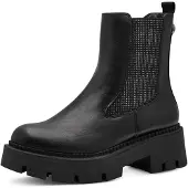 Tamaris Damen Chelsea Boot derbe Profilsohle Glitzersteine Stretcheinsatz Stiefelette 1-25475-43, Größe:40 EU, Farbe:Schwarz