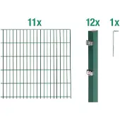 Alberts Doppelstabmatten Zaun, Höhe 140 cm, Länge 22 m, Zaun-Komplettset zum Einbetonieren, grün, Pfosten 60x40 mm