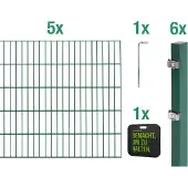Alberts Doppelstabmattenzaun, Höhe 160 cm, Länge 10 m, Zaun-Komplettset zum Einbetonieren, grün
