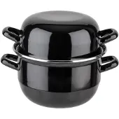 Aps 625 Servier-Muscheltopf, schwarz emailliertes Stahlblech, Ø 18 cm, Inhalt Topf 2,6 Liter, Inhalt Deckel 1,4 Liter