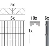 Alberts Doppelstabmattenzaun Bergen, Höhe 140 cm, Länge 10 m, 2 m Matte, anthrazit, zum Einbetonieren