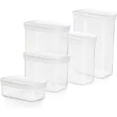 EMSA Optima 5-teiliges Trockenvorratsdosen-Set, 0,45/2 x 1/1,6/2,2 Liter, rechteckig, 100% sicher/hygiene/Platzeffizient, Frischedichtung, transparentes Design, N1142800