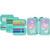 Scooli BUFI0421, Weiches Federmäppchen, Aqua-Farbe, Pink, Violett, Abbildung, Drinnen, Mädchen, Reißverschluss