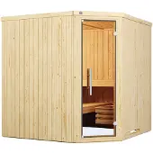 Weka Sauna "Element-Ecksauna VARBERG 3" vorgefertigte Elemente, moderne Ganzglastür