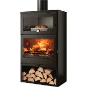 Panadero Kaminofen Oven Stahl schwarz 7,4 kW mit Backfach und Holzfach