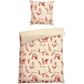 Schiesser Bettwäscheset Rowan | Winterprint | Feinbiber | 2-teilig | 100% Baumwolle | Kuschelweich | YKK-Reißverschluss | 135x200 cm + 80x80 cm | Creme