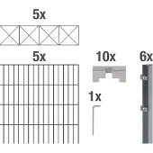 Alberts Doppelstabmattenzaun Nexus, Höhe 100 cm, Länge 10 m, 2 m Matte, anthrazit, zum Einbetonieren
