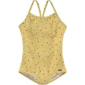 Buffalo Badeanzug "Candy Kids", Jungen, Gr. 122/128, N-Gr, gelb (gelb, bedruckt), Recycling-Polyamid, bedruckt, gepunktet, Badeanzüge Badeanzug, mit Racerback, mit recyceltem Polyamid