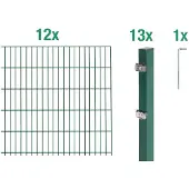 Alberts Doppelstabmatten Zaun, Höhe 120 cm, Länge 24 m, Zaun-Komplettset zum Einbetonieren, grün, Pfosten 60x40 mm