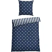 Schiesser Bettwäscheset Sterne | Sterne | Feinbiber | 2-teilig | 100% Baumwolle | Kuschelweich | YKK-Reißverschluss | 155x220 cm + 80x80 cm | Blau