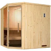 Weka Sauna "Element-Ecksauna VARBERG 2", beige (natur), Saunaofen, integrierte Steuerung, 5,4 kW, Saunen, Sauna, vorgefertigte Elemente, Fensterelement, moderne Ganzglastür
