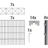 Alberts 668235 Doppelstabmattenzaun Nexus, Höhe 120 cm, Länge 14 m, 2 m Matte, anthrazit, zum Einbetonieren