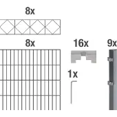 Alberts Doppelstabmattenzaun Bergen, Höhe 140 cm, Länge 16 m, 2 m Matte, anthrazit, zum Einbetonieren