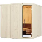 Weka Sauna "Element-Ecksauna VARBERG 3" vorgefertigte Elemente, moderne Ganzglastür