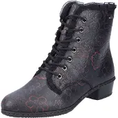 Rieker Damen Stiefelette Schnürboot Blumenmuster Leder Blockabsatz Y0703, Größe:40 EU, Farbe:Schwarz