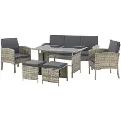Juskys Polyrattan Gartenmöbel Sitzgruppe Turin Set 6 teilig - Outdoor Möbel grau-meliert
