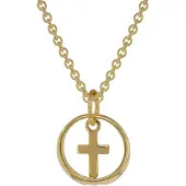 Trendor 39485 Taufring Anhänger mit Kreuz Gold 333 + vergoldete Silberkette